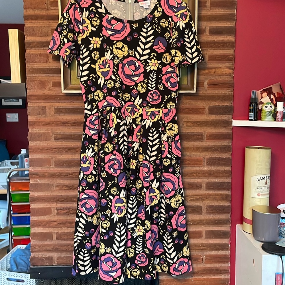 Lularoe Amelia dress fun black with floral. NWOT